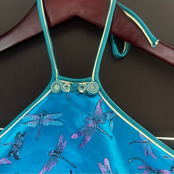 Vintage Dragonfly 100% Silk Cheongsam Tie Halter - Picture 2 of 13